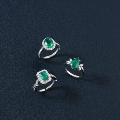 Close-up of Rings with Green Stones